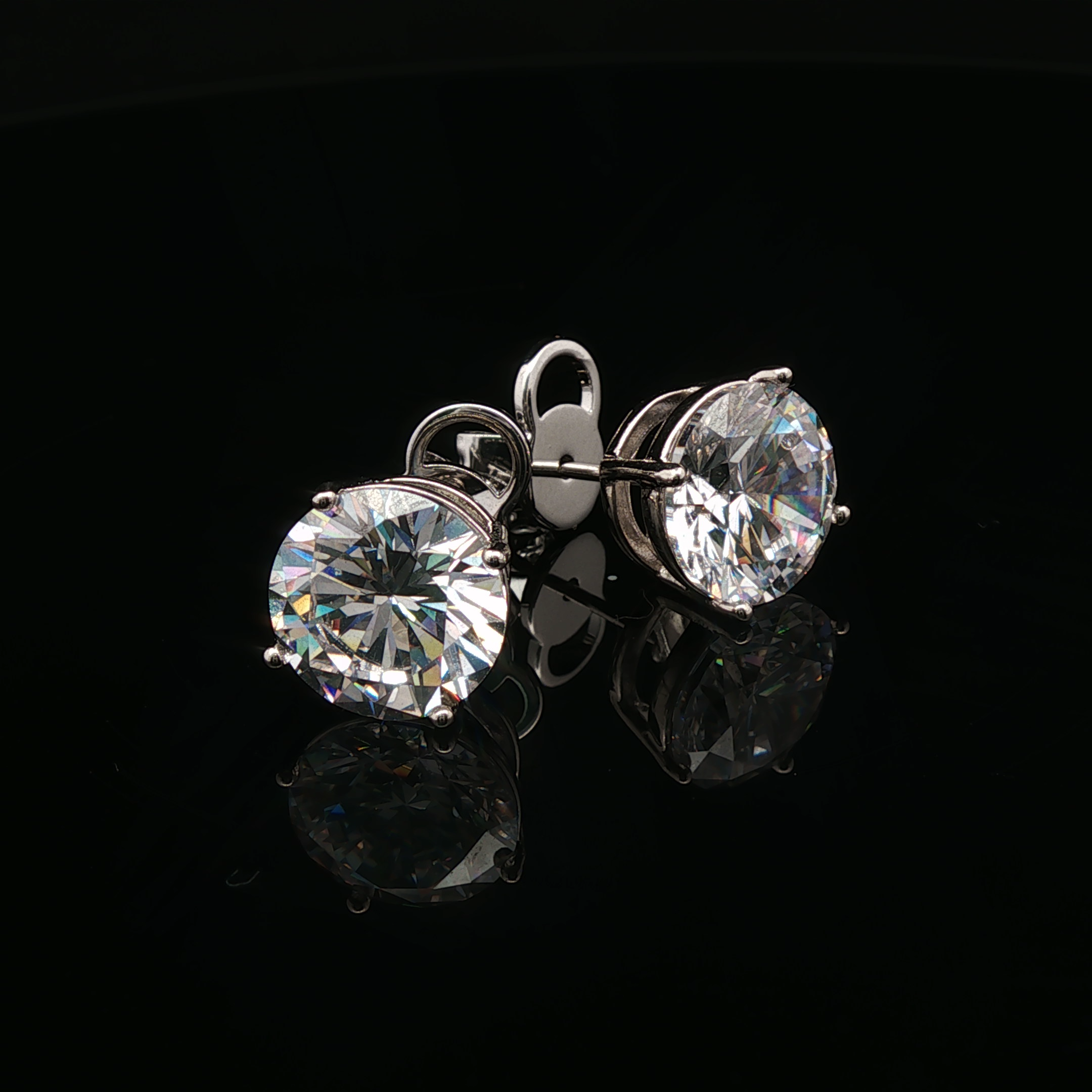 Earrings | Studs | Massive Carat | Round Cut | Zirconia | Silver Plated