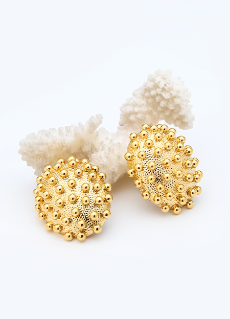 Gisella Urchin Earrings in 18K gold plating—bold, textured design inspired by the sea. A standout accessory for Hong Kong’s modern, chic style.