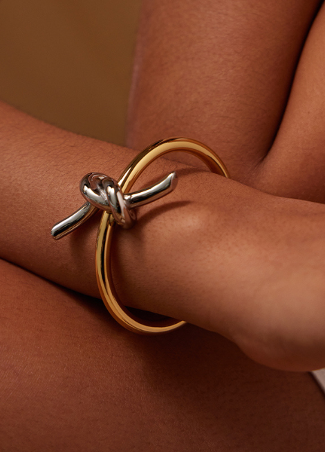 Lottie Lace Knot Bangle – Two Tone Gold and Silver Elegant Jewelry for Women in Hong Kong