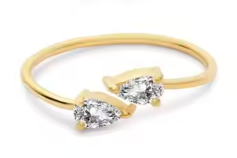Ring | Twin Waterdrop | Adjustable | Cubic Zirconia |  18K Gold Plated 925 Sterling Silver