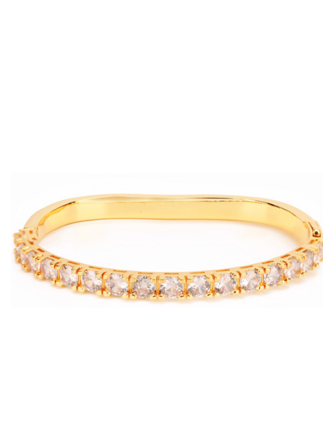 signature link bangle hk, zirconia bracelet hong kong, 18k gold plated bangle, gold chain bracelet hk, elegant bracelet for women hk, modern jewelry hong kong, sparkly bangle hk, gift for her hk