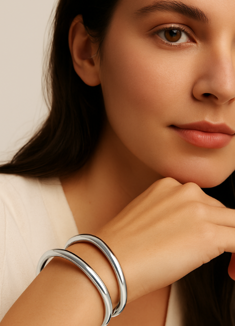 finity Bangle—sleek silver plating with timeless symbolism. A meaningful accessory for everyday wear or gifting in Hong Kong. Elegant & versatile.