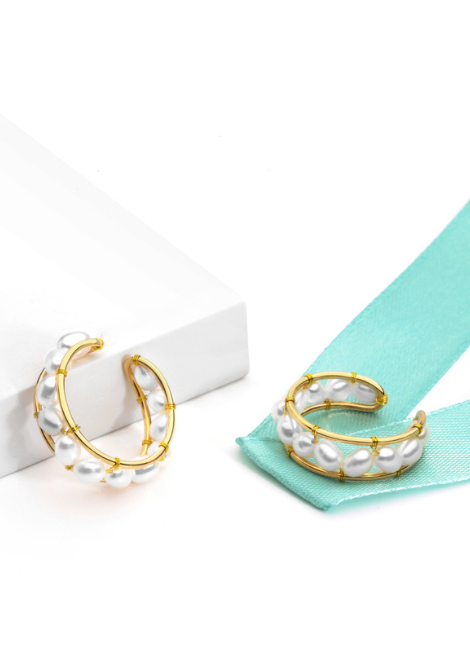Ebba Open Ring with Pearl – 18K Gold Plated Elegant Open Band Jewelry for Women in Hong Kong