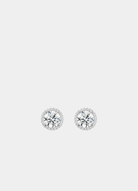 Earrings | Elysian Halo Round Studs | Lab Created Zirconia | 925 Sterling Silver