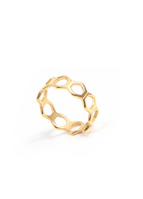 Ring | Oona Octagon Honeycomb | 18K Gold Plated