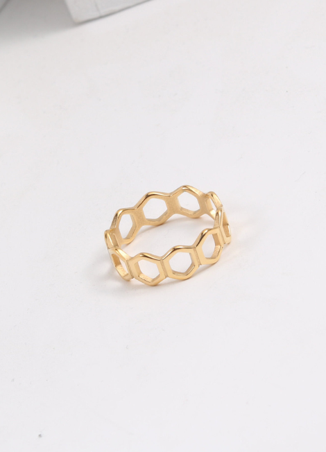Ring | Oona Octagon Honeycomb | 18K Gold Plated