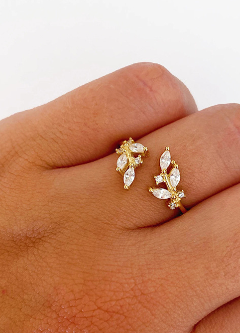 Ring | Freja Flower | Adjustable | Cubic Zirconia | 18K Gold Plated