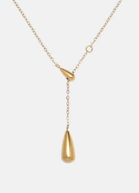 18K gold plated double waterdrop necklace – elegant layered droplet pendant design for timeless style