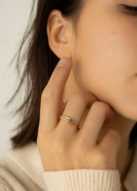 Stacked 2-Layer Ring – Two Tone Gold and Silver Minimalist Double Band for Women in Hong Kong