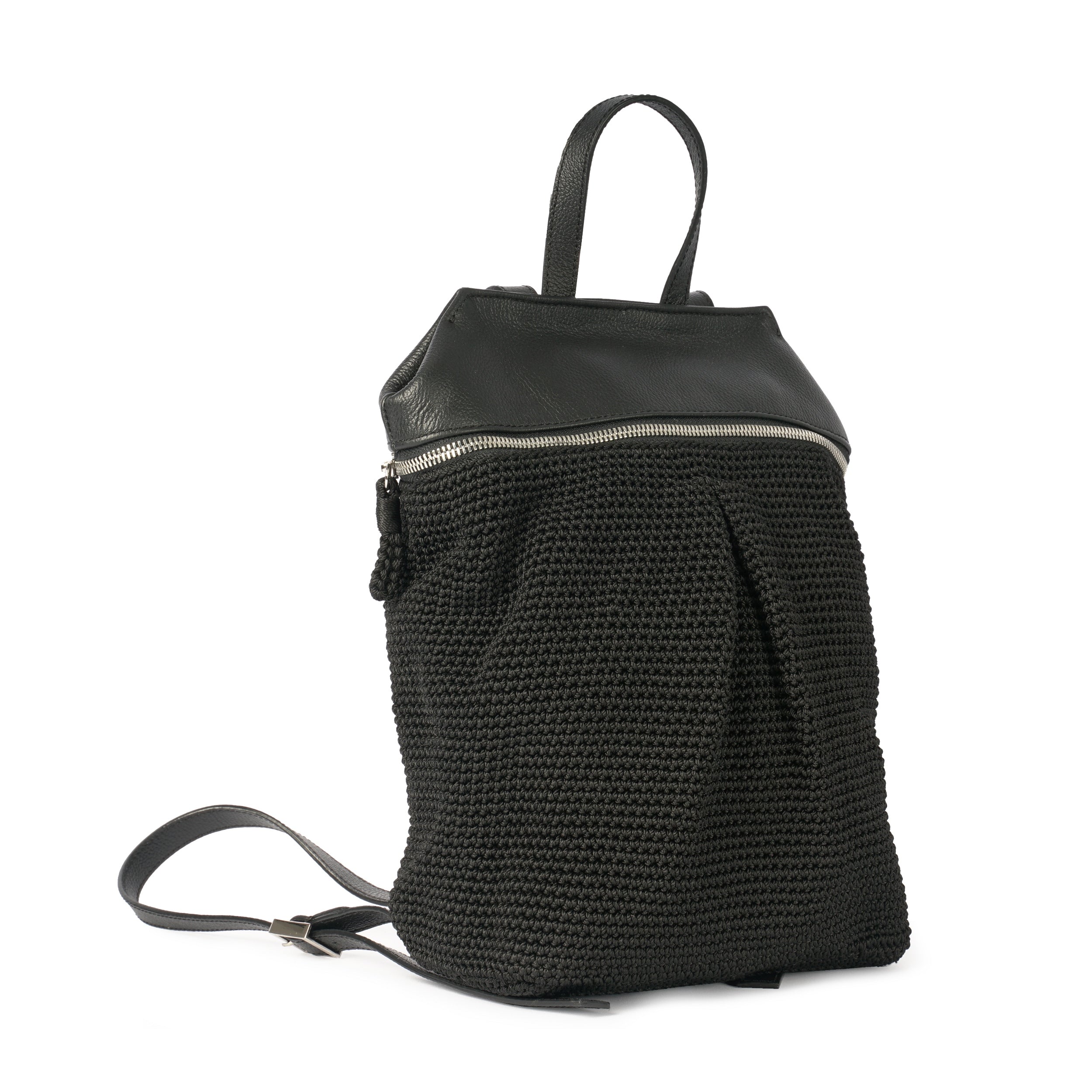Backpack | Crochet | Leather| Black