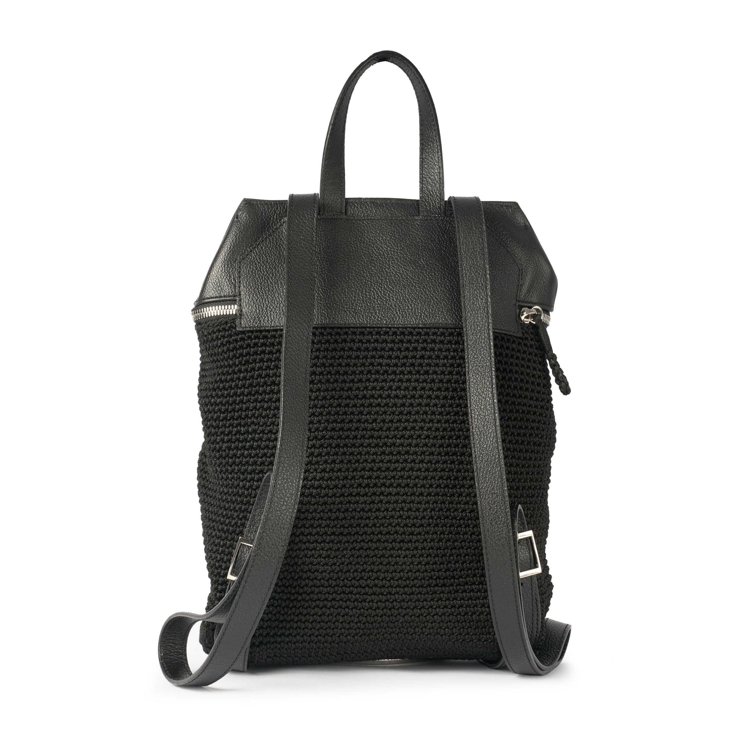 Backpack | Crochet | Leather| Black