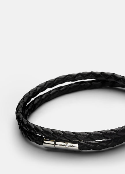 Leather Bracelet | 4mm | Silver | Black - STOCKHOLM 