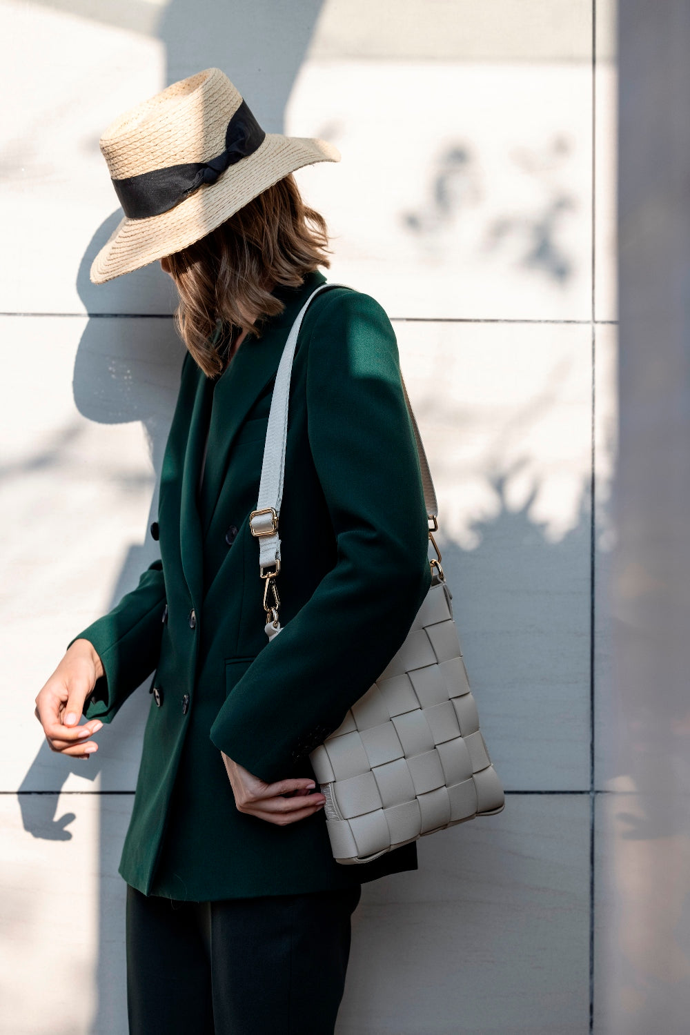 Shoulder Bag | Braided Strap Bag | Grey White | Vegan