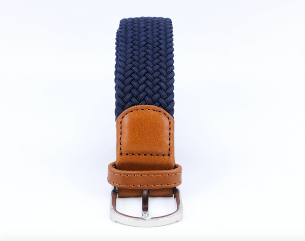 Braided Belt | Navy | Cognac Leather | Steel - STOCKHOLM 