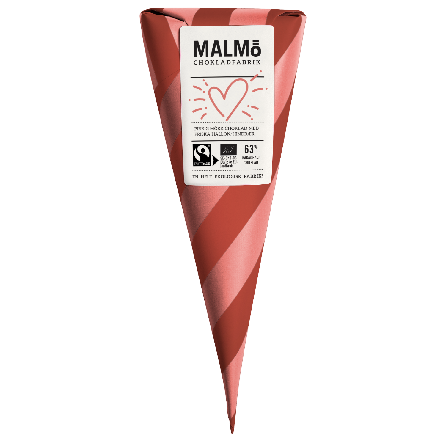 Organic Fairtrade Chocolate Cone | Love | Raspberry 63% Dark | Vegan