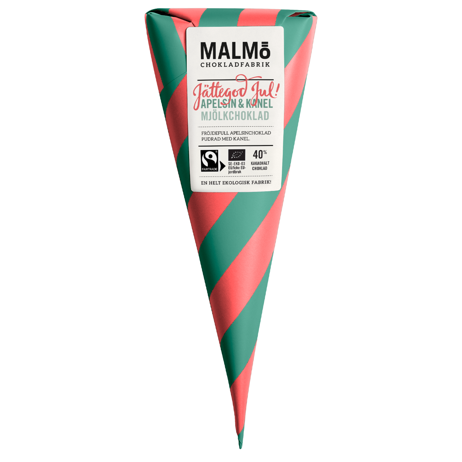 Organic Fairtrade Chocolate Cone | Merry Christmas | Orange & Cinnamon | 40%