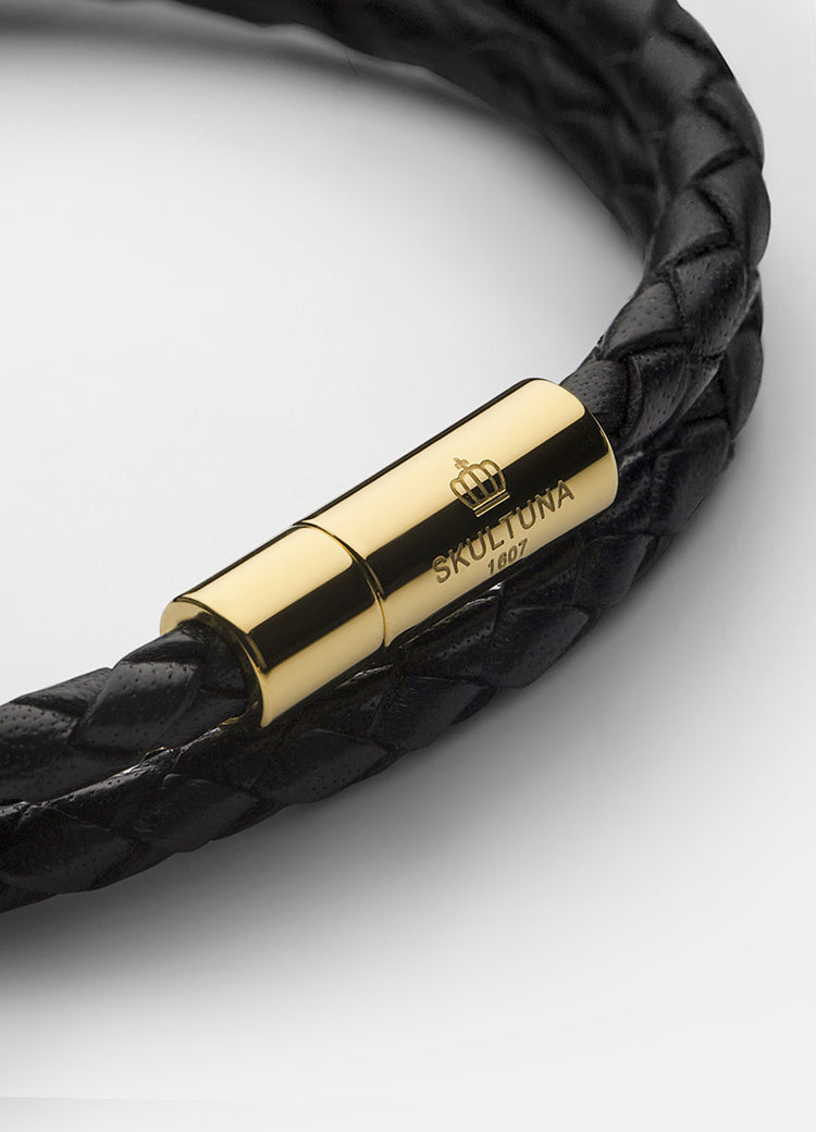 Leather Bracelet | 4mm | Gold | Black - STOCKHOLM