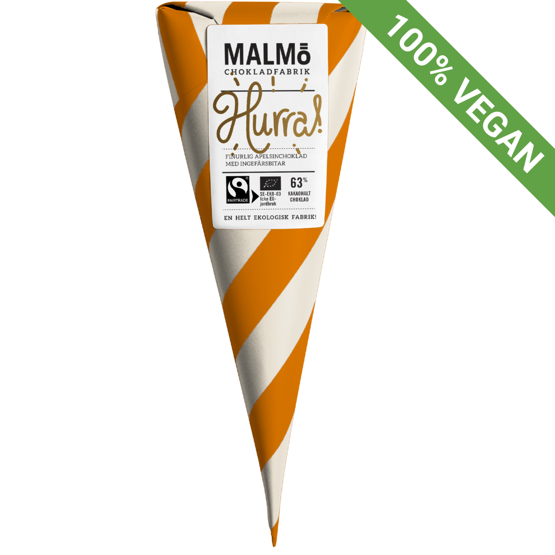 Organic Fairtrade Chocolate Cone | Hurra | Orange & Ginger 63% Dark | Vegan