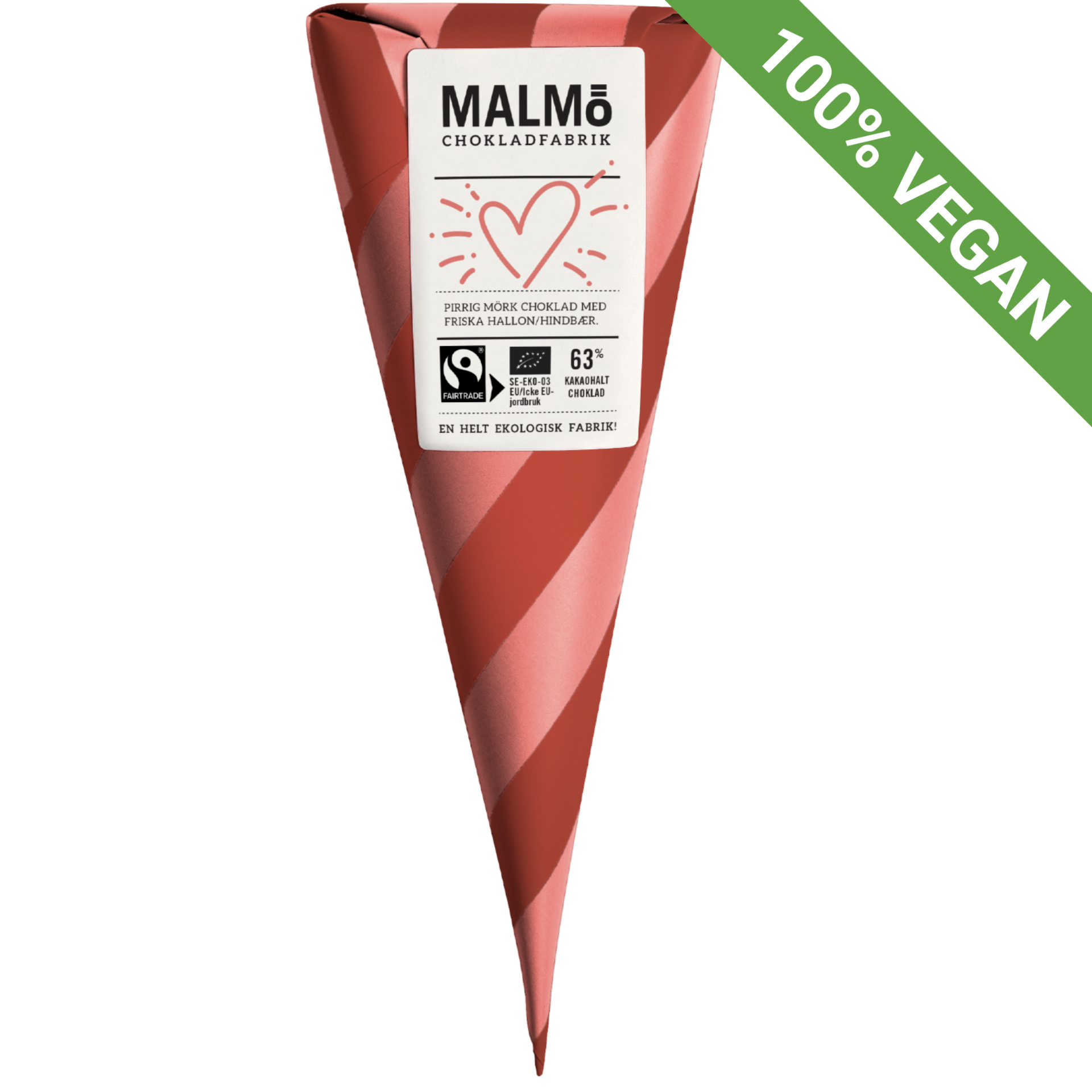 Organic Fairtrade Chocolate Cone | Love | Raspberry 63% Dark | Vegan