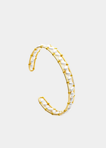 Ebba Open Bangle with Pearl – 18K Gold Plated Elegant Bracelet for Women in Hong Kong