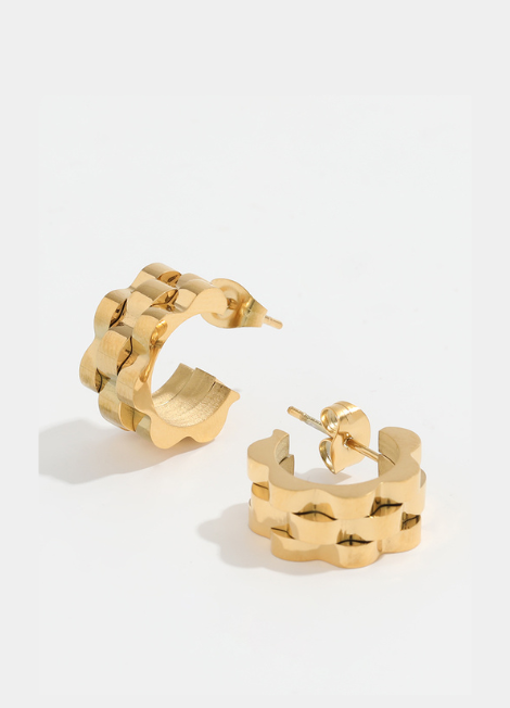 Bold 18K gold plated chunky band earrings with a modern statement hoop design.
