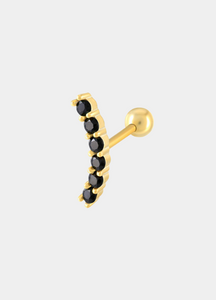 18K Gold Plated 925 Sterling Silver Single Thread Stud Earrings with Zirconia Black Stones