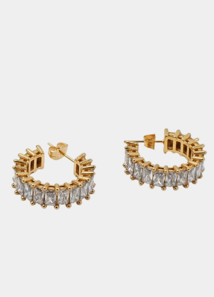Earrings | Crystal Hoop Baguette | Zircon | 18K Gold Plated