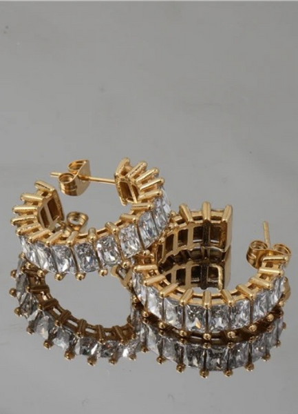 Earrings | Crystal Hoop Baguette | Zircon | 18K Gold Plated