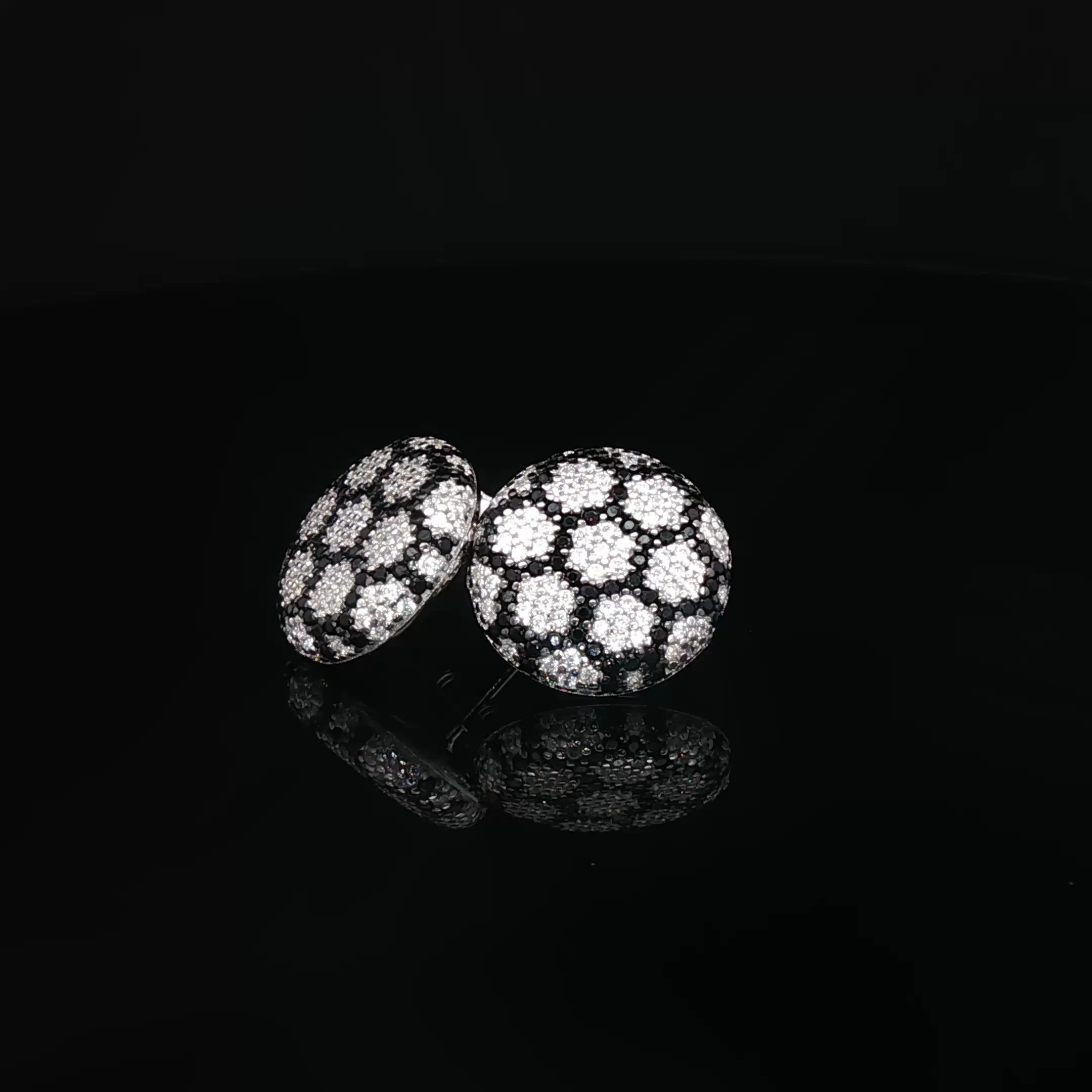 Earrings | African Flower | Round Glam | White Black | Cubic Zirconia
