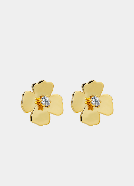 Elegant Adele flower earrings in 18K gold plating, featuring a delicate floral design perfect for everyday elegance or special occasions.