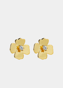 Elegant Adele flower earrings in 18K gold plating, featuring a delicate floral design perfect for everyday elegance or special occasions.