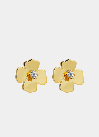 Elegant Adele flower earrings in 18K gold plating, featuring a delicate floral design perfect for everyday elegance or special occasions.