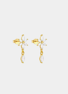 Alba Petite Flower Dangle Earrings – 18K Gold Plated 925 Sterling Silver Floral Drop Earrings for Women in Hong Kong