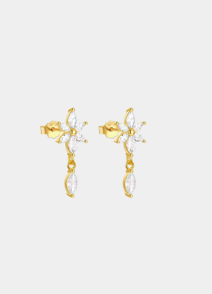 Alba Petite Flower Dangle Earrings – 18K Gold Plated 925 Sterling Silver Floral Drop Earrings for Women in Hong Kong