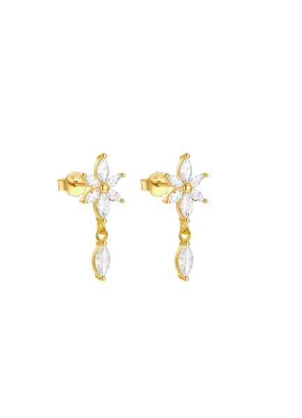 Alba Petite Flower Dangle Earrings – 18K Gold Plated 925 Sterling Silver Floral Drop Earrings for Women in Hong Kong