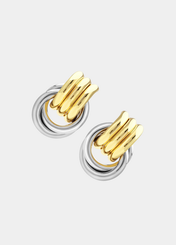 Angie Bold Two Tone Earrings – Chunky Gold and Silver Statement Hoops for Women in Hong Kong