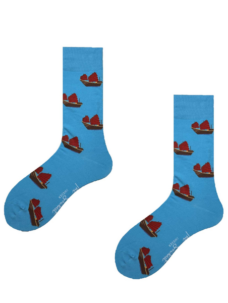 The-sockist-happy-fun-socks-sweden-stockholm-shop-happyfeet-socks-men-socks-unisex socks-hongkong-aqua-luna-junk-boat