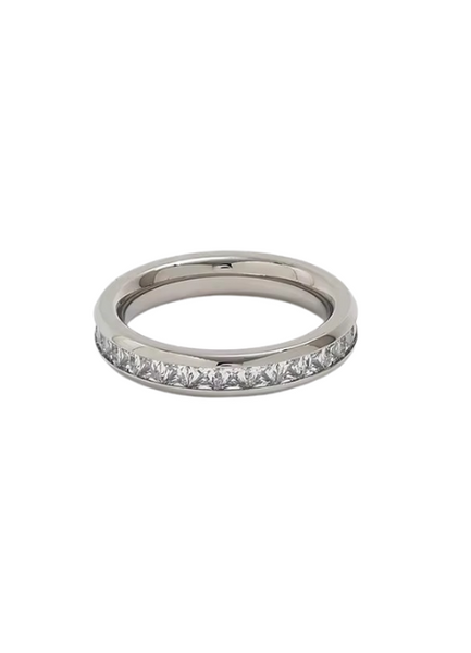 Elegant Beatrice baguette ring with stainless steel band.