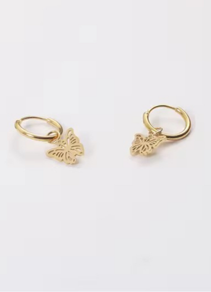Graceful Betty Butterfly earrings in 18K gold-plated stainless steel. Lightweight, durable, and perfect for adding a whimsical touch to any look.