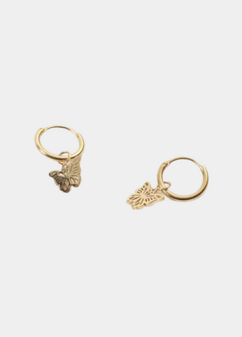 Graceful Betty Butterfly earrings in 18K gold-plated stainless steel. Lightweight, durable, and perfect for adding a whimsical touch to any look.