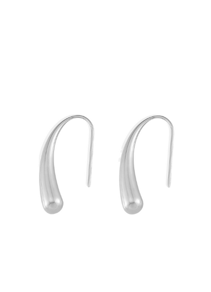 Bold Waterdrop Earrings in silver plated stainless steel. A modern, sculptural drop that adds edge to any look—crafted for trendsetters in Hong Kong. 