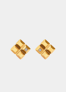 Bridget Block Zirconia Earrings – 18K Gold Plated Modern Studs for Women in Hong Kong