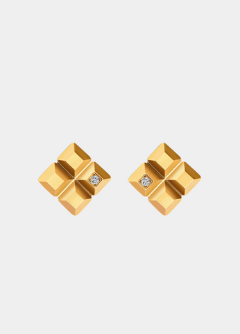 Bridget Block Zirconia Earrings – 18K Gold Plated Modern Studs for Women in Hong Kong