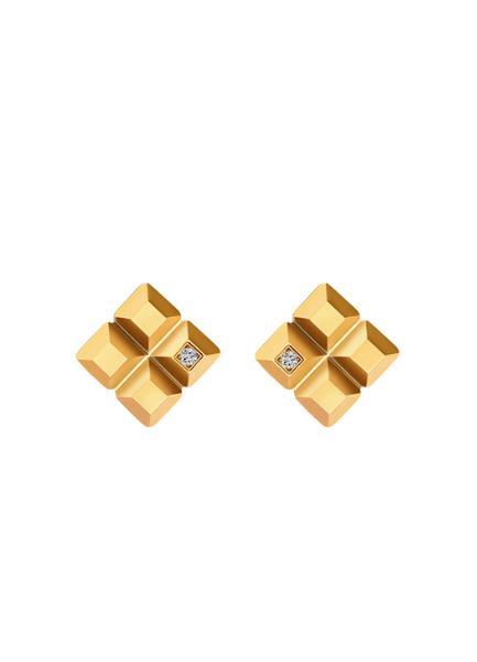 Bridget Block Earrings – Zirconia | 18K Gold Plated | Sleek Modern Studs for Women in Hong Kong