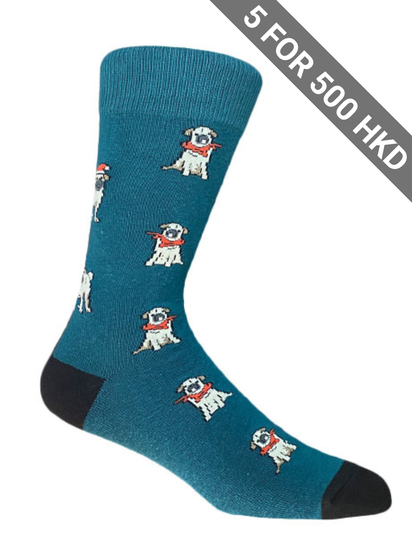 Socks | Christmas | Pug | Teal | Cotton