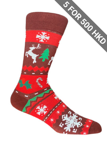 Socks | Christmas | Reindeer | Burgundy | Cotton