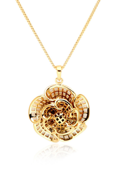 Camellia Flower Necklace – 18K Gold Plated Floral Pendant with Stainless Steel Chain for Women in Hong Kong


