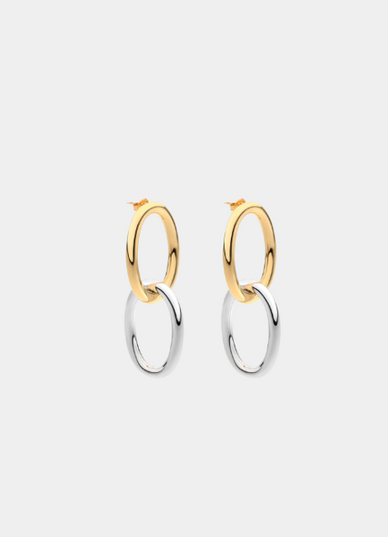 Charlotte Chain Earrings in chic two-tone design—bold yet versatile. Perfect for elevating both casual and formal looks in Hong Kong.