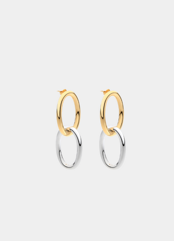 Charlotte Chain Earrings in chic two-tone design—bold yet versatile. Perfect for elevating both casual and formal looks in Hong Kong.