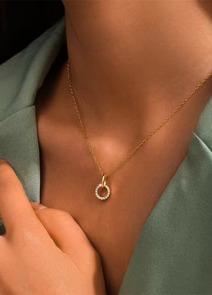 Circle Pavé Necklace – 18K Gold Plated 925 Sterling Silver Zirconia Pendant for Women in Hong Kong